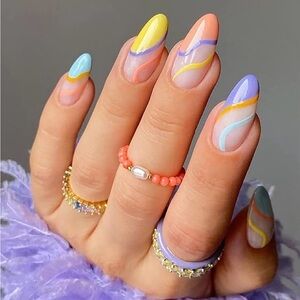 Vibrant Multi Color Press On Nails | 24pc Nail Set w/ Glue, Tabs & File